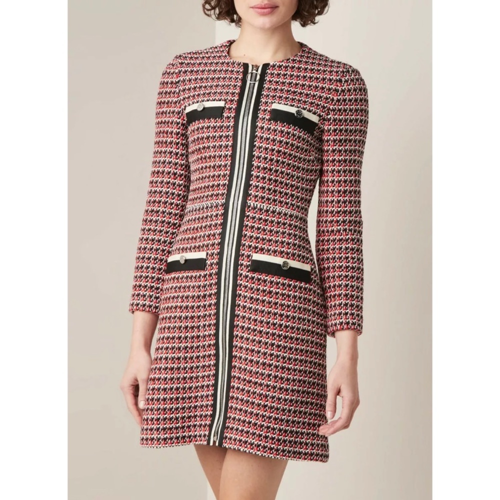 🎀SOLD🎀Maje Romane Red Tweed Long Sleeve Dress - Picture 2 of 9